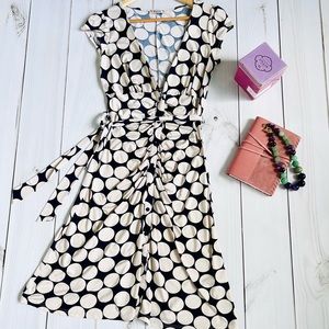 V-neck Navy and Cream Dots Dress